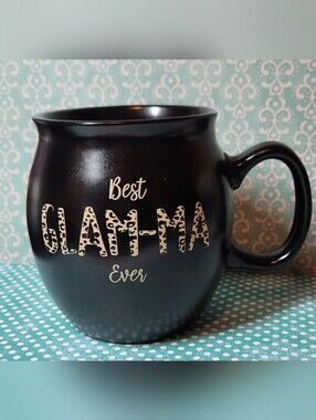 "Best Glam-Ma Ever" Black Coffee 12oz Cup With Cheetah Print Lettering